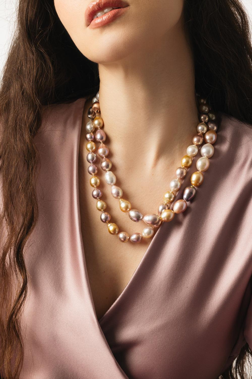 Multicolor Freshwater Pearl Necklace - Rose Gold - Image 3