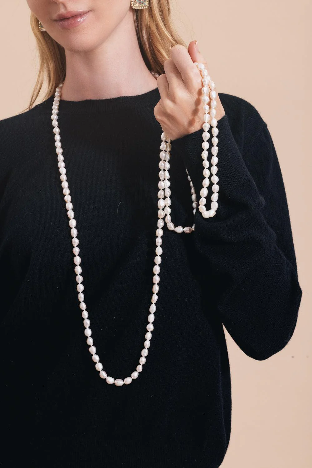 White Pearl Freshwater Baroque Necklace - 72in - Image 5