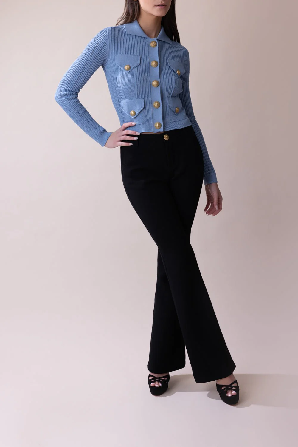 Buttoned Cardigan - Bleu - Image 3