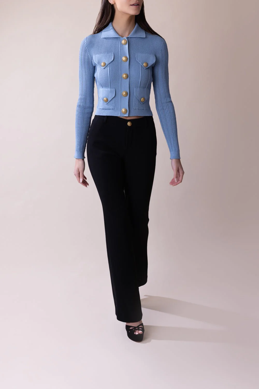Buttoned Cardigan - Bleu - Image 4