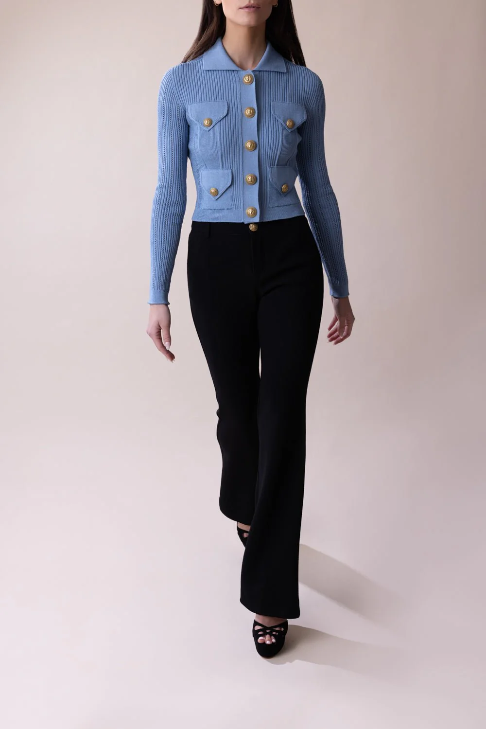 Buttoned Cardigan - Bleu - Image 5
