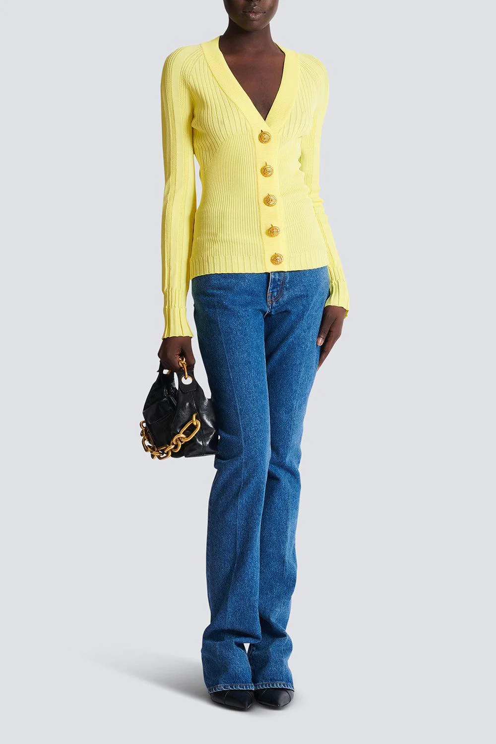V Neck Light Button Knit Cardigan - Image 2