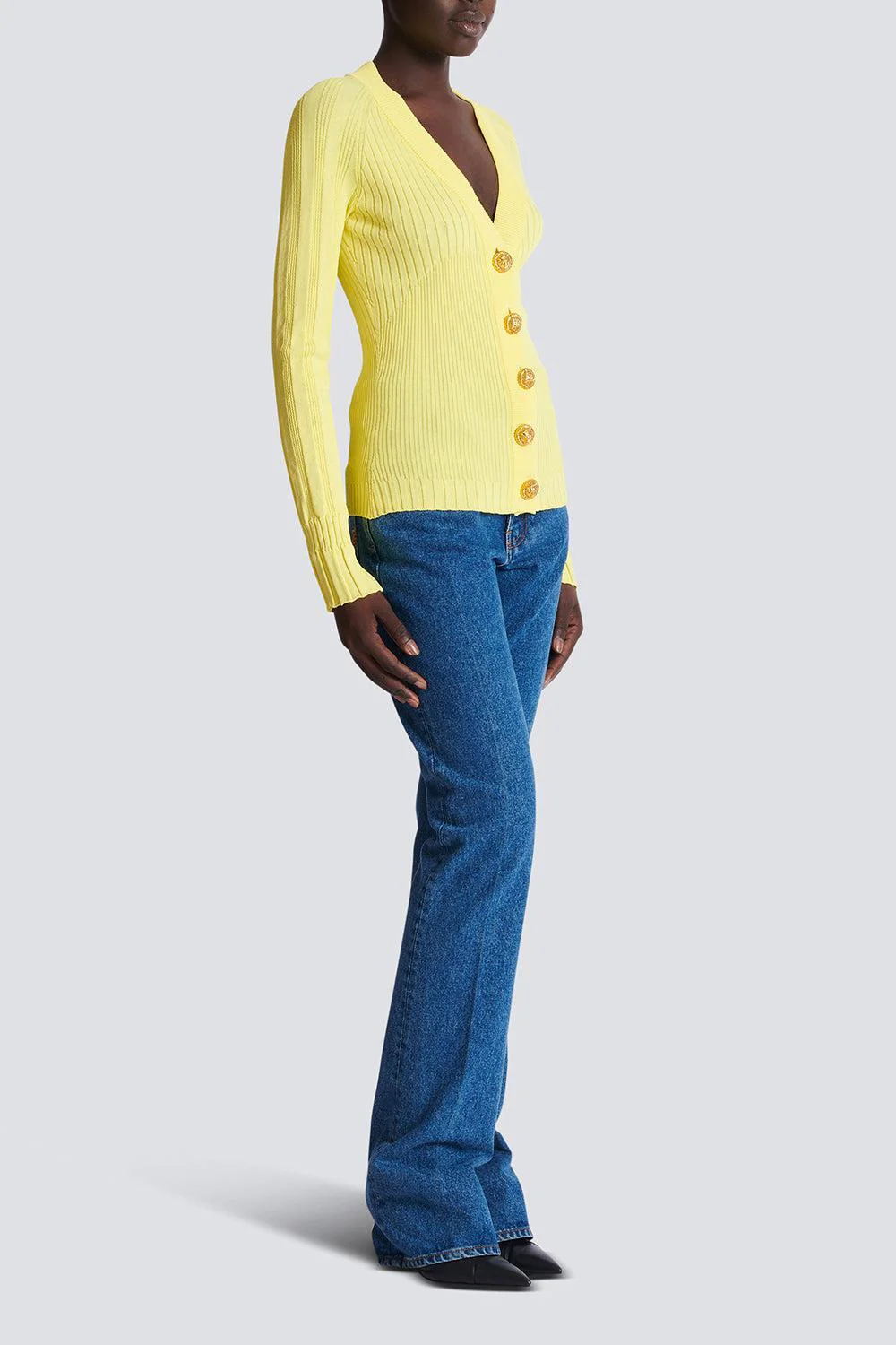V Neck Light Button Knit Cardigan - Image 3