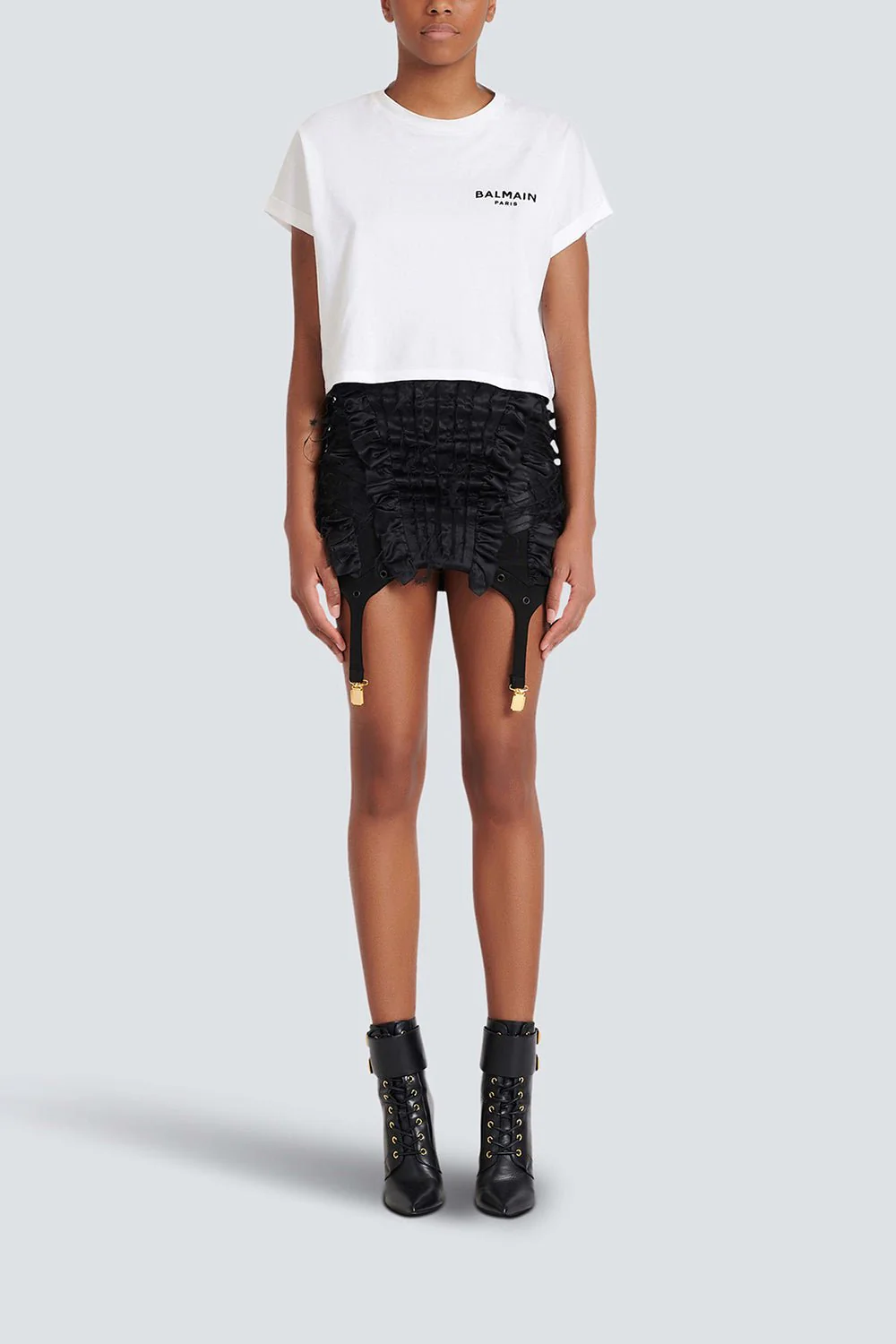 Flocked Paris Cropped T-Shirt - Blanc - Image 3