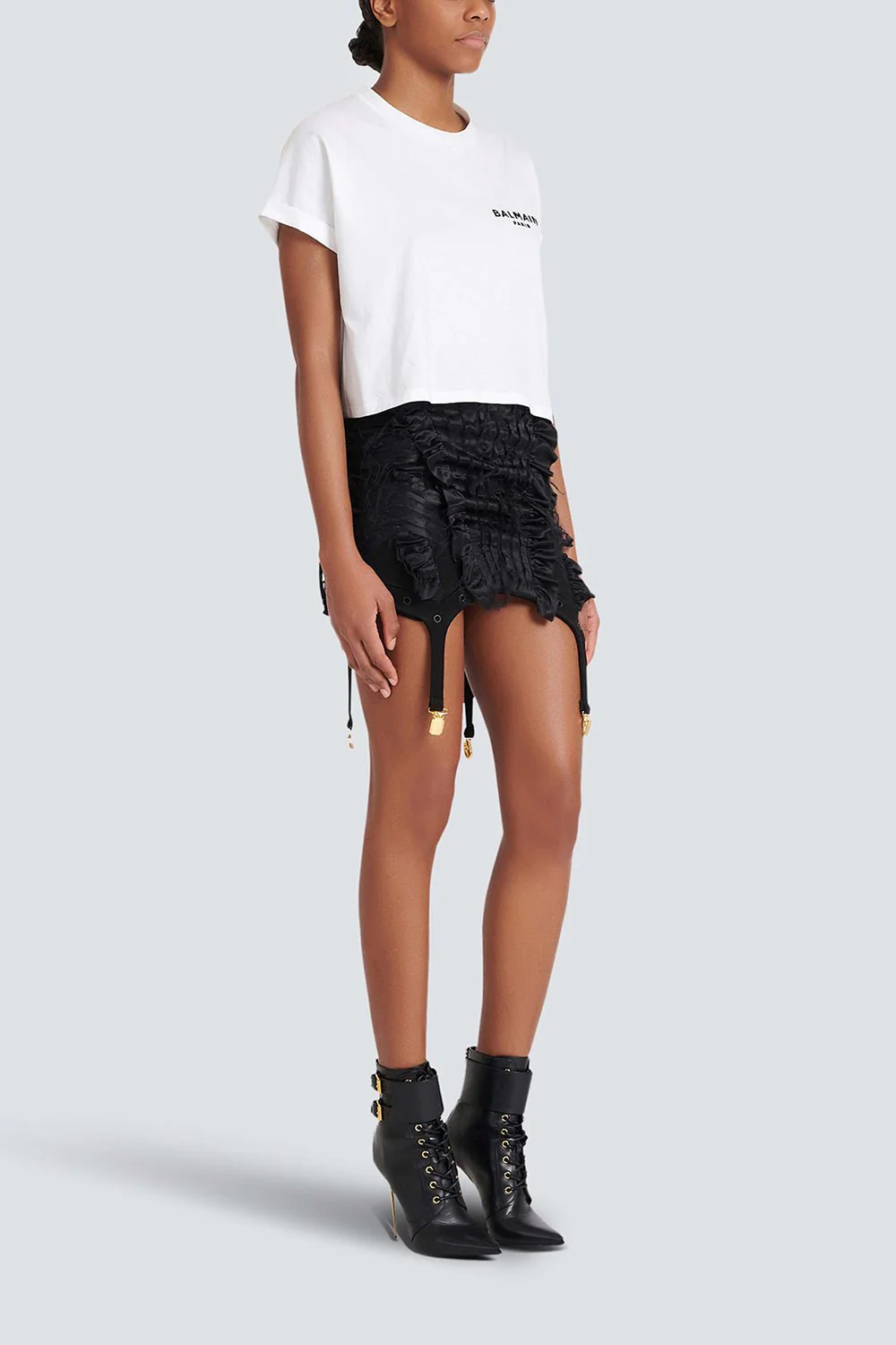 Flocked Paris Cropped T-Shirt - Blanc - Image 4