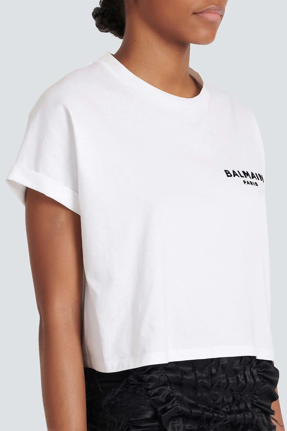 Flocked Paris Cropped T-Shirt - Blanc - Image 5