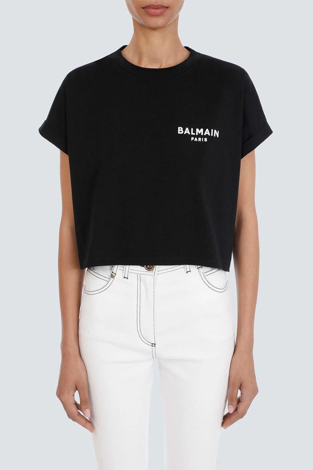 Flocked Paris Cropped T-Shirt - Noir - Image 3