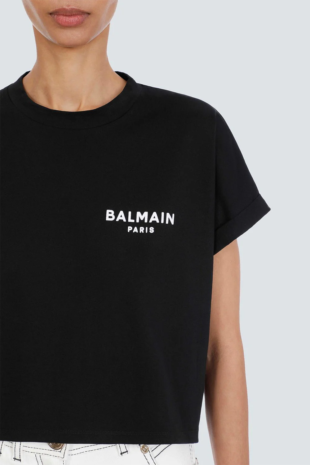 Flocked Paris Cropped T-Shirt - Noir - Image 5
