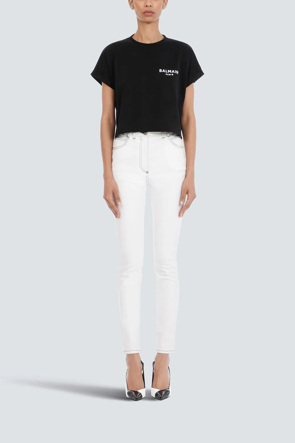 Flocked Paris Cropped T-Shirt - Noir - Image 6