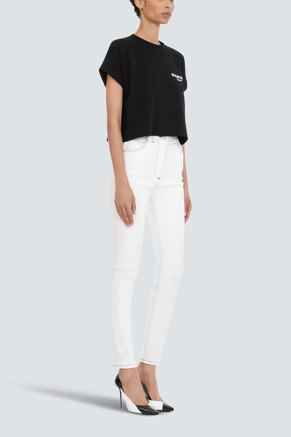 Flocked Paris Cropped T-Shirt - Noir - Image 7