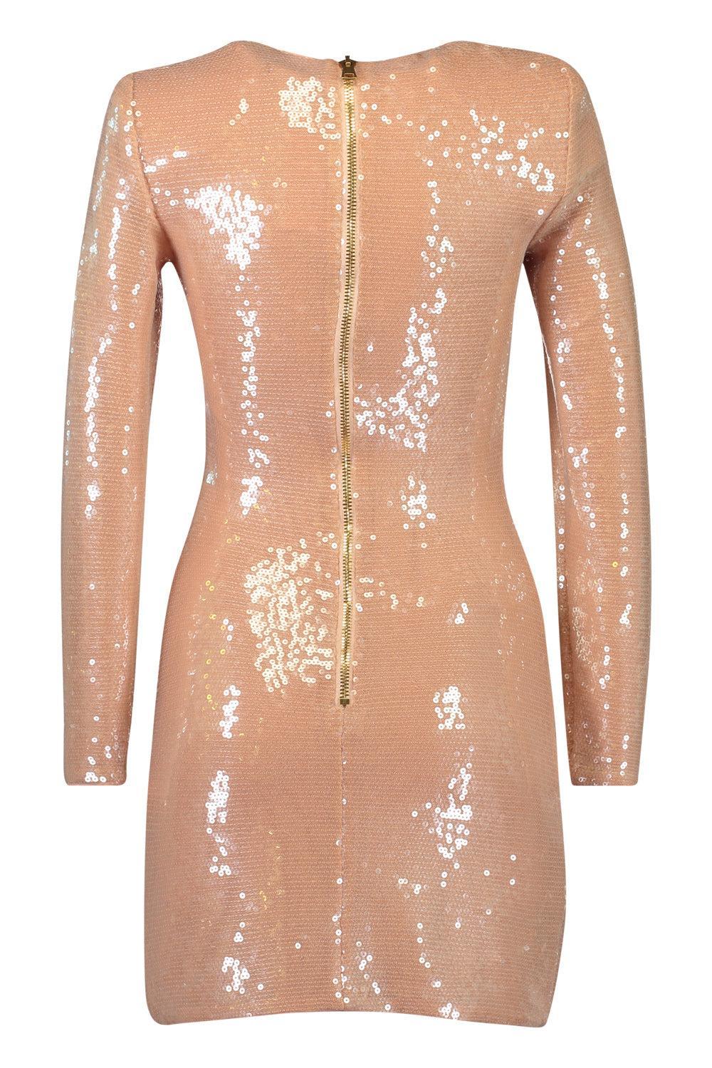 Long Sleeve Drape Sequin Mini Dress - Image 2