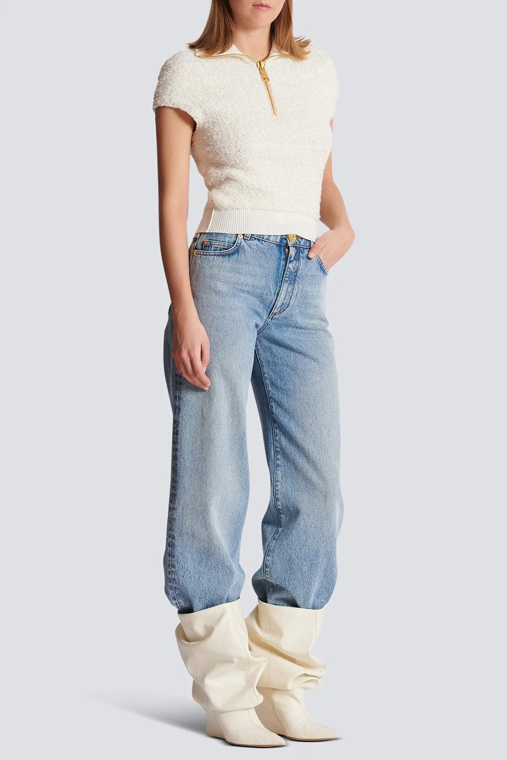 Short Sleeve Zip Knit Top - Image 6