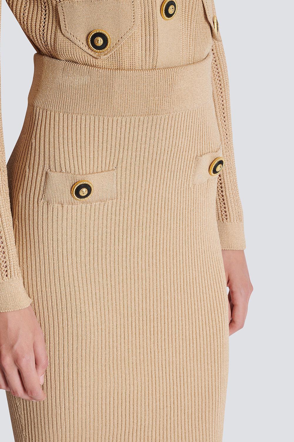 TWO BUTTON RIBBED MIDI SKIRT - Image 6