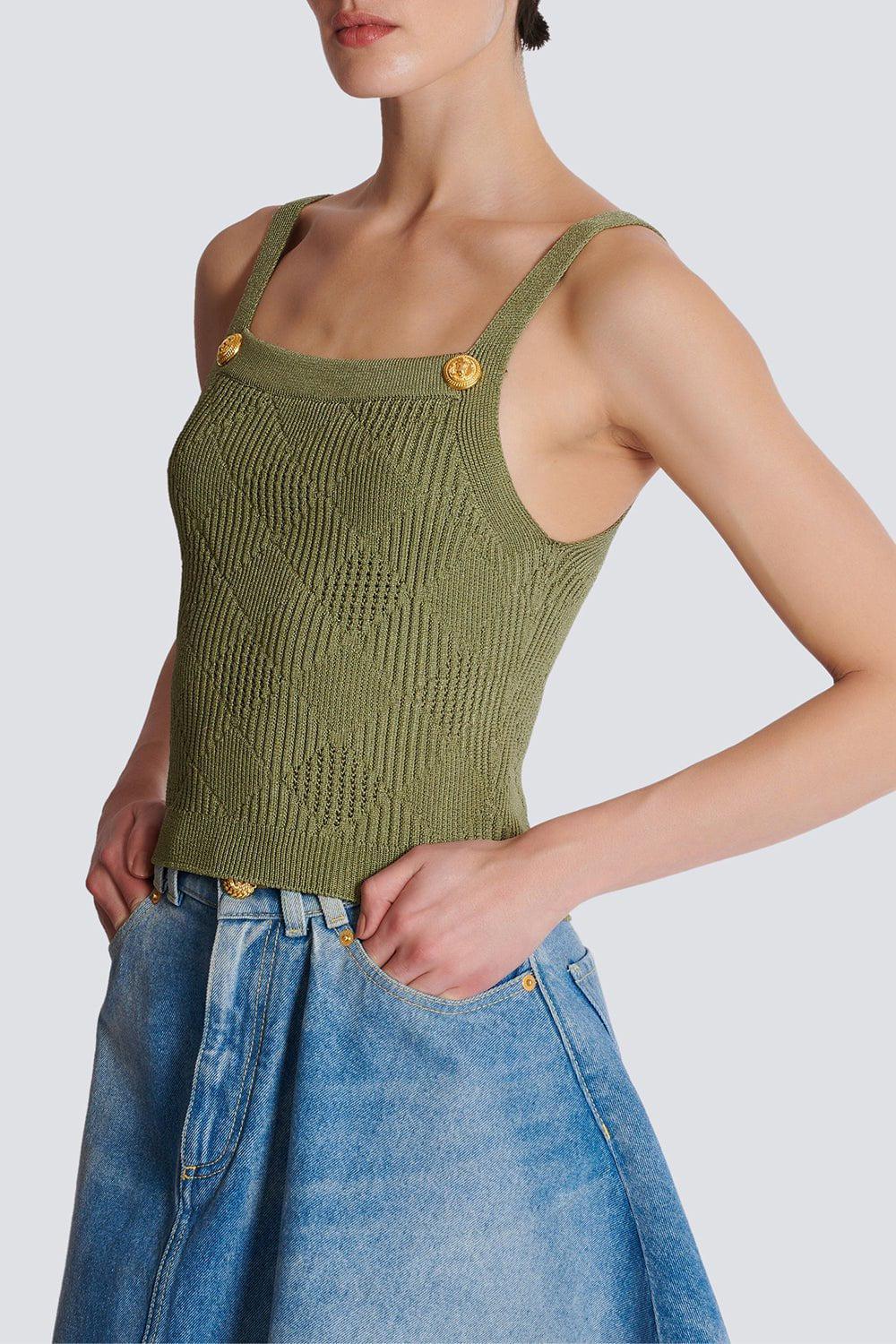 Two Button Short Tank - Olive - Image 3