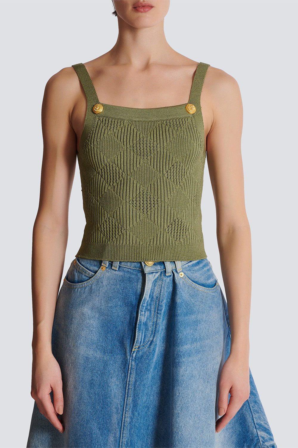 Two Button Short Tank - Olive - Image 4