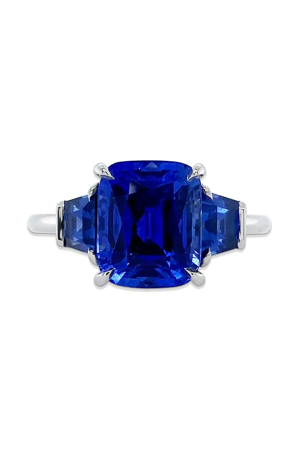 Cushion Flanked Blue Sapphire Ring
