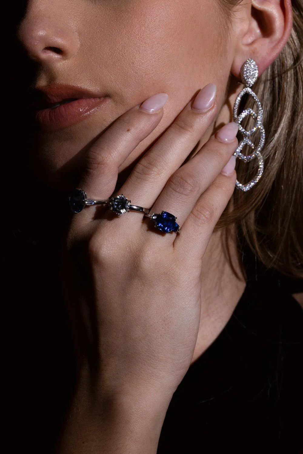 Cushion Flanked Blue Sapphire Ring - Image 3
