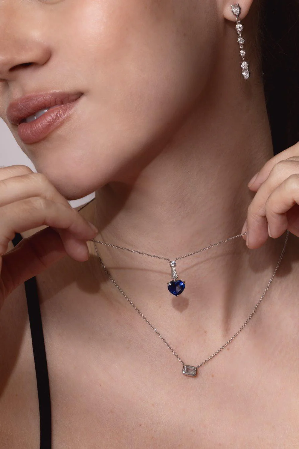 Diamond Sapphire Heart Necklace - Image 3