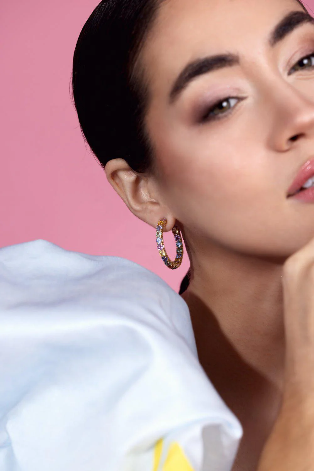 Medium Multicolor Sapphire Hoop Earrings - Image 2