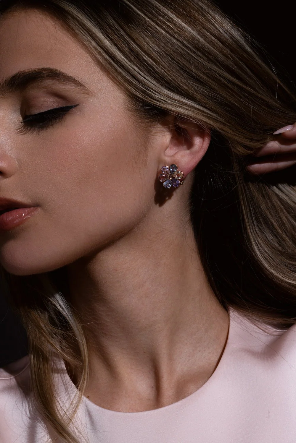 Multi Sapphire Flower Earring - Image 3