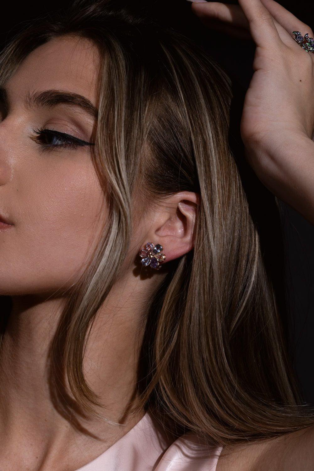 Multi Sapphire Flower Earring - Image 4
