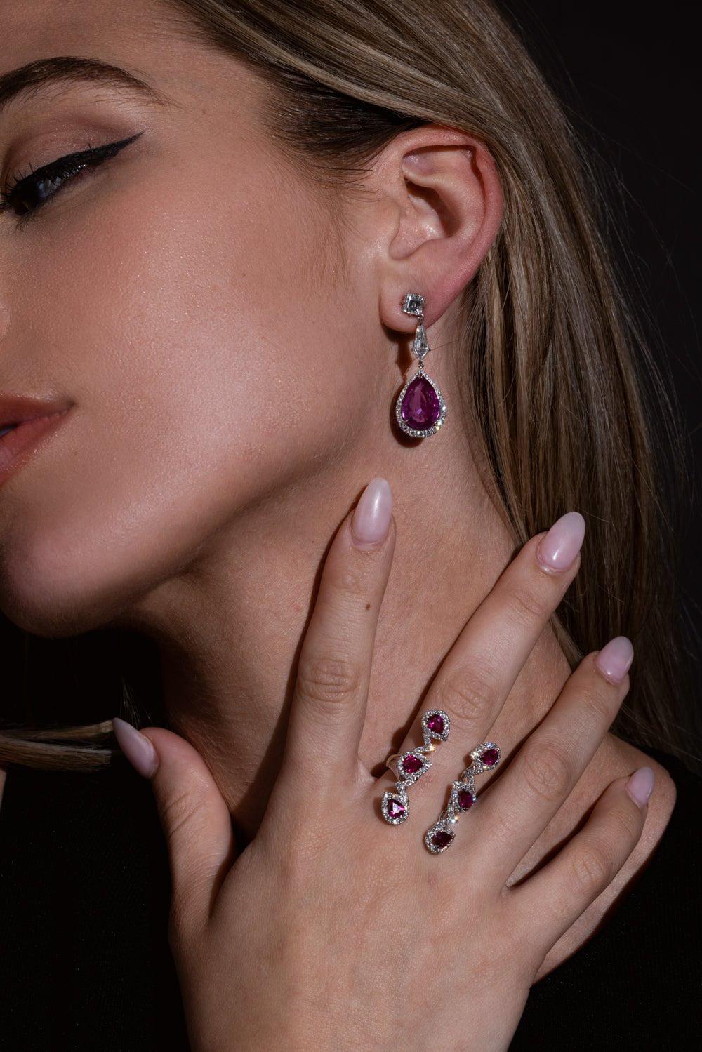 Pink Sapphire Diamond Drop Earrings - Image 3
