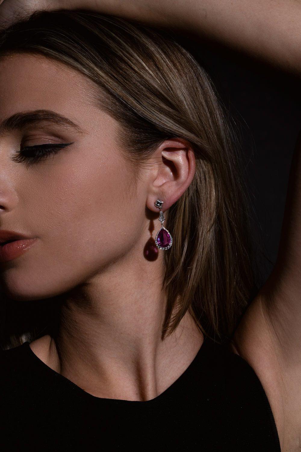 Pink Sapphire Diamond Drop Earrings - Image 4