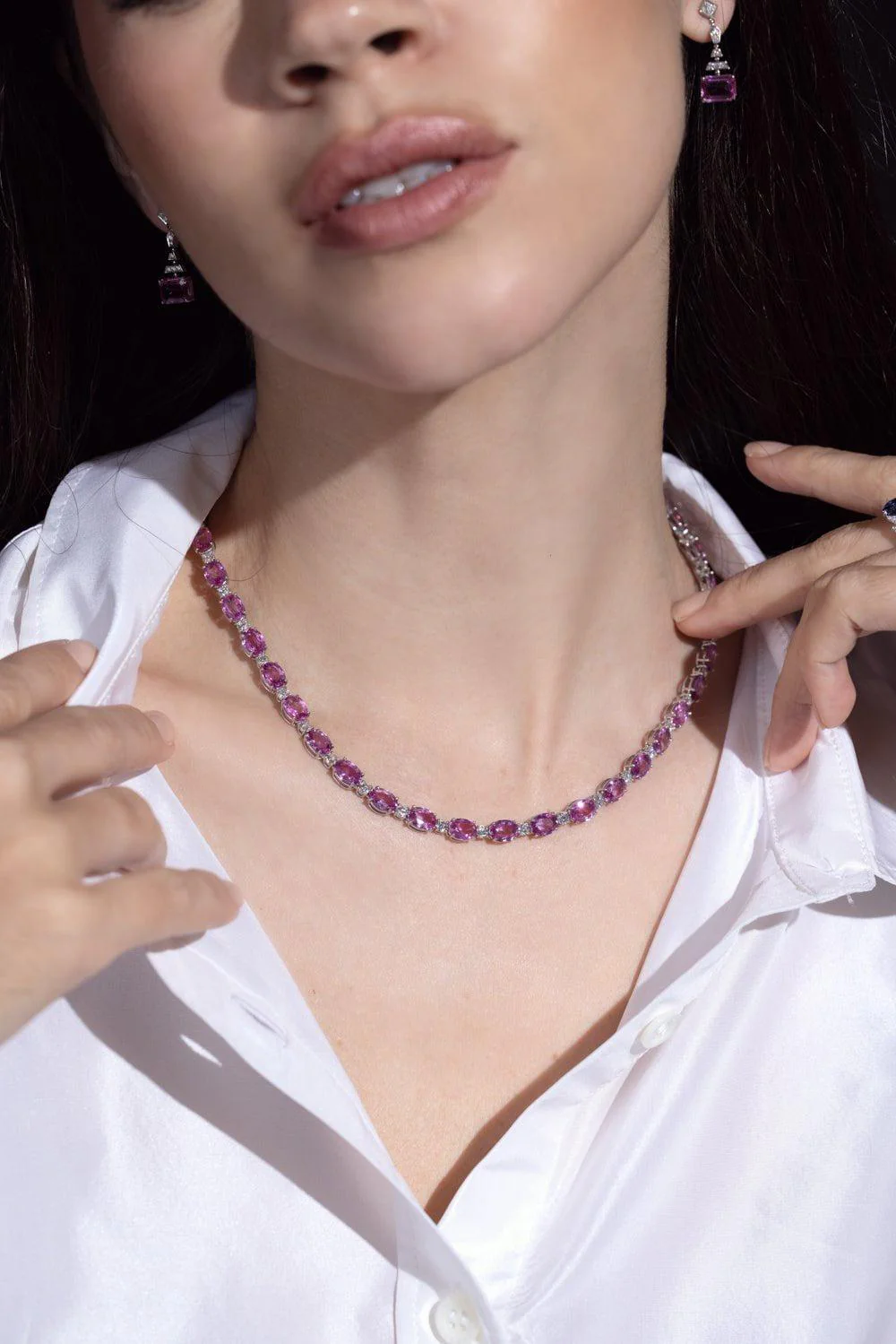 Pink Sapphire Diamond Necklace - Image 4