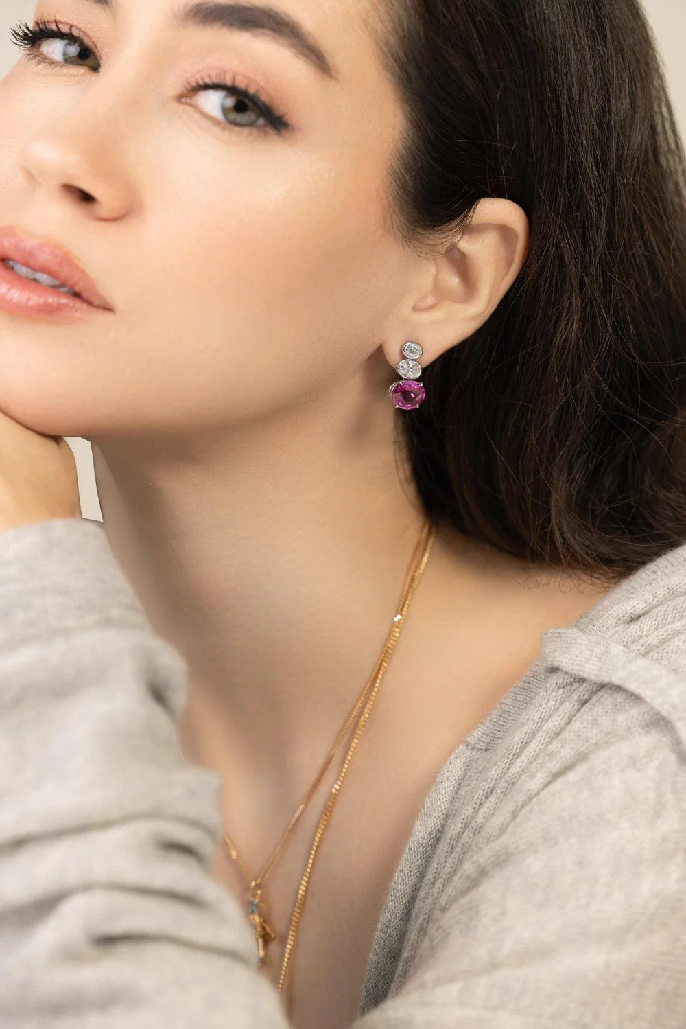 Pink Sapphire Drop Earrings - Image 4