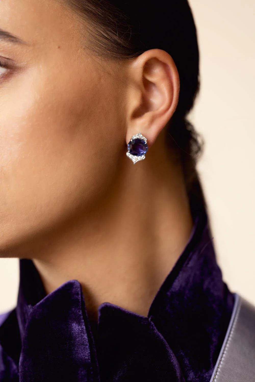 Purple Sapphire Diamond Earrings - Image 3