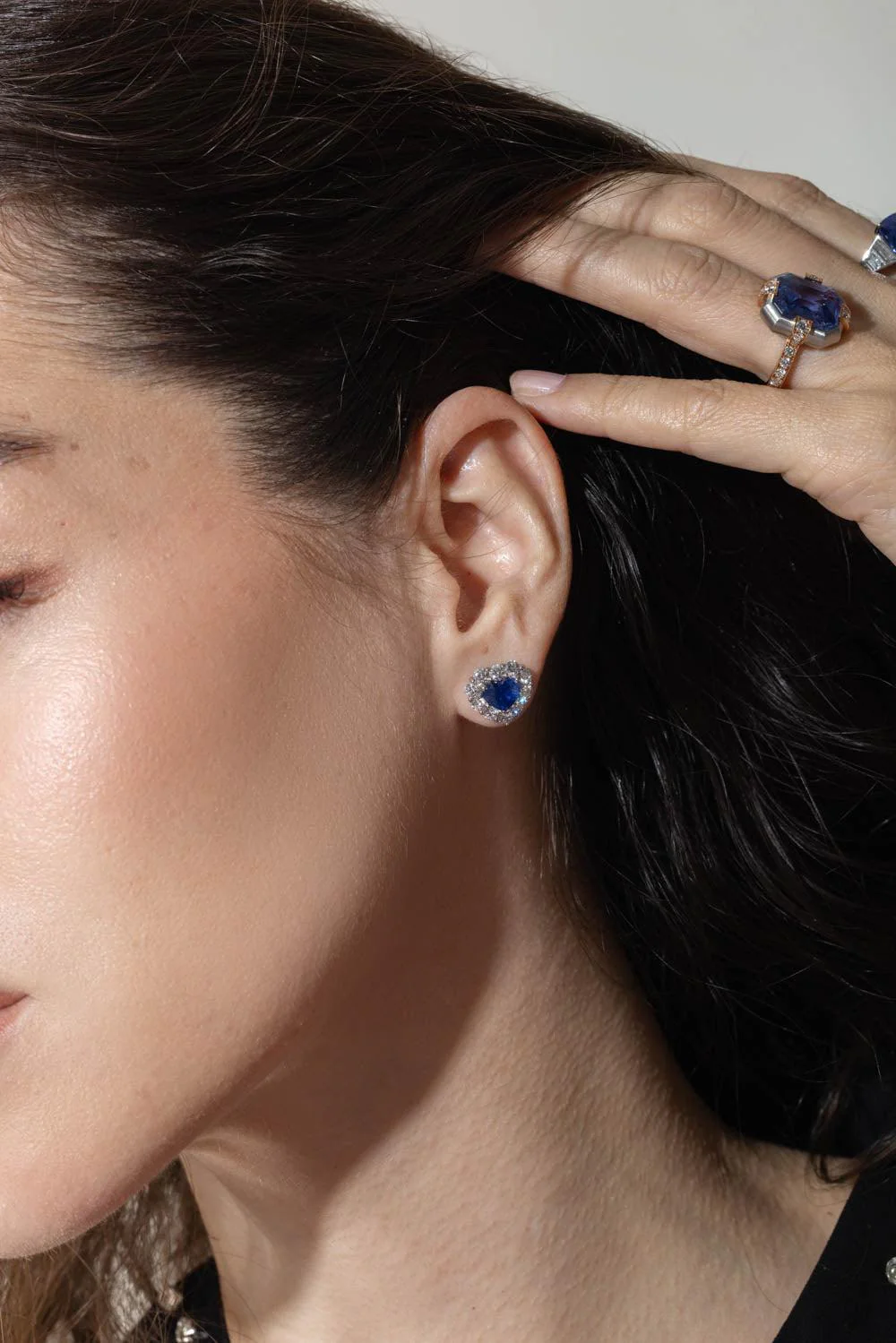 Sapphire Diamond Heart Earrings - Image 3