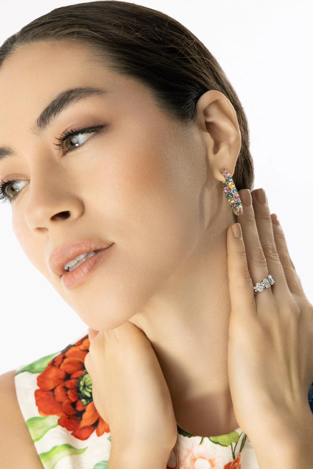 Small Multi Color Sapphire Hoops - Image 2