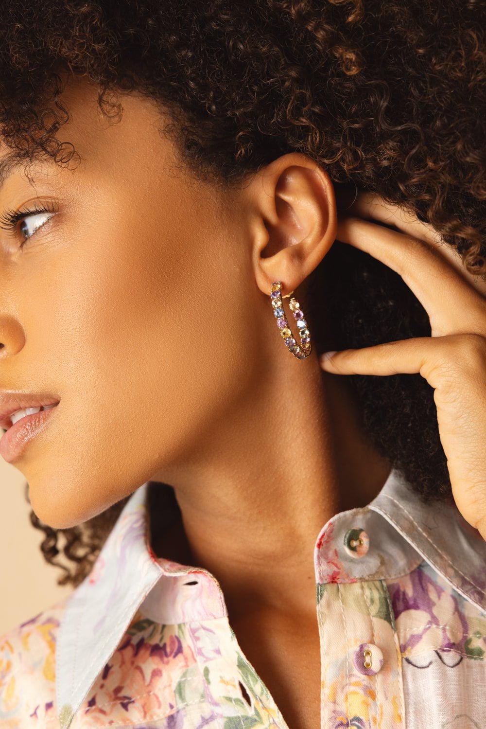 Small Multicolor Sapphire Hoop Earrings - Image 3