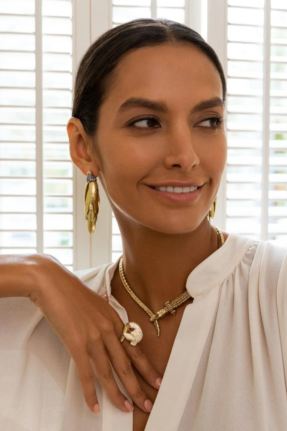 Scarab Bunch Gold Earrings - Image 3