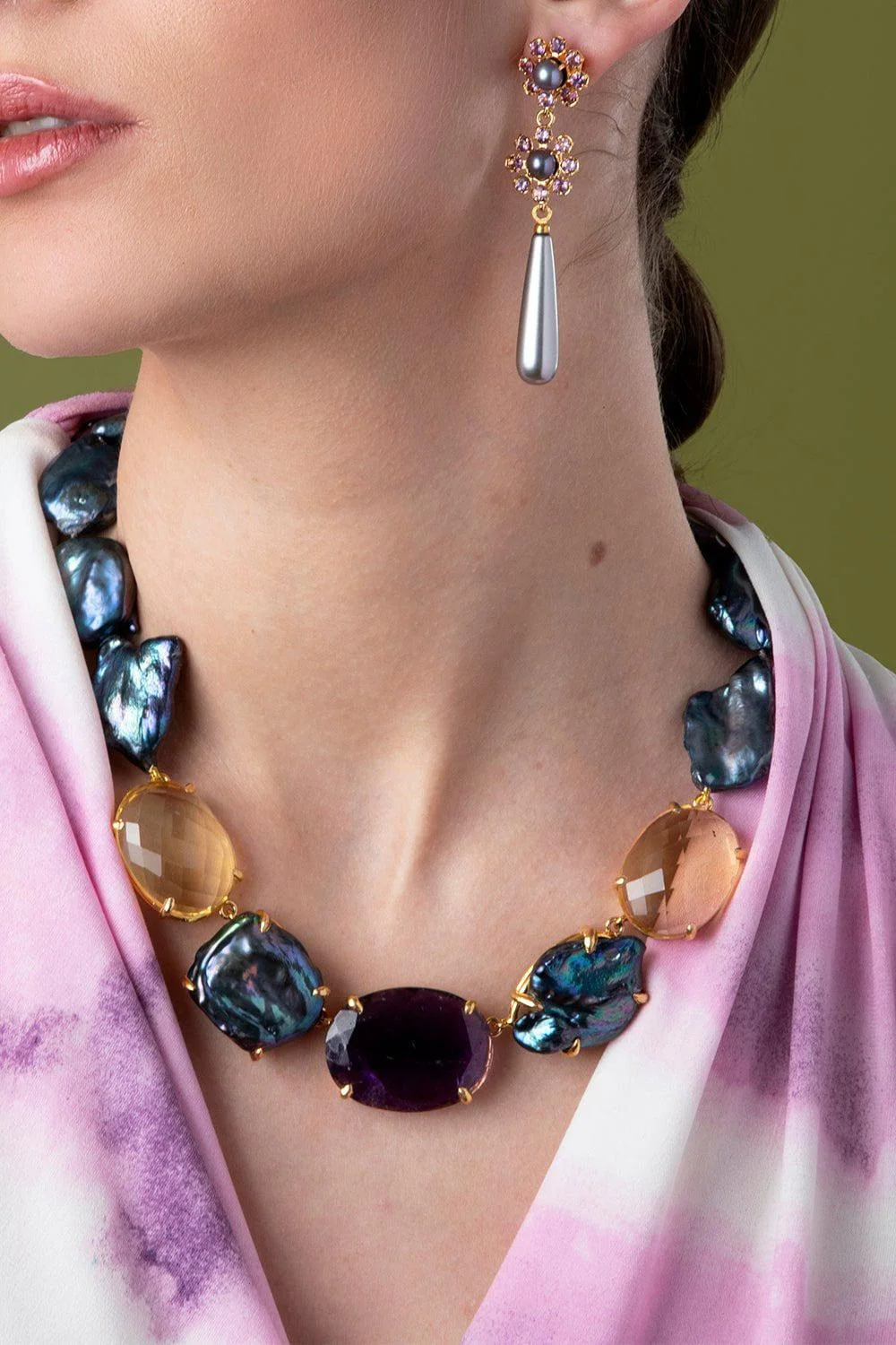 Amethyst Pearl Drop Earrings - Image 2