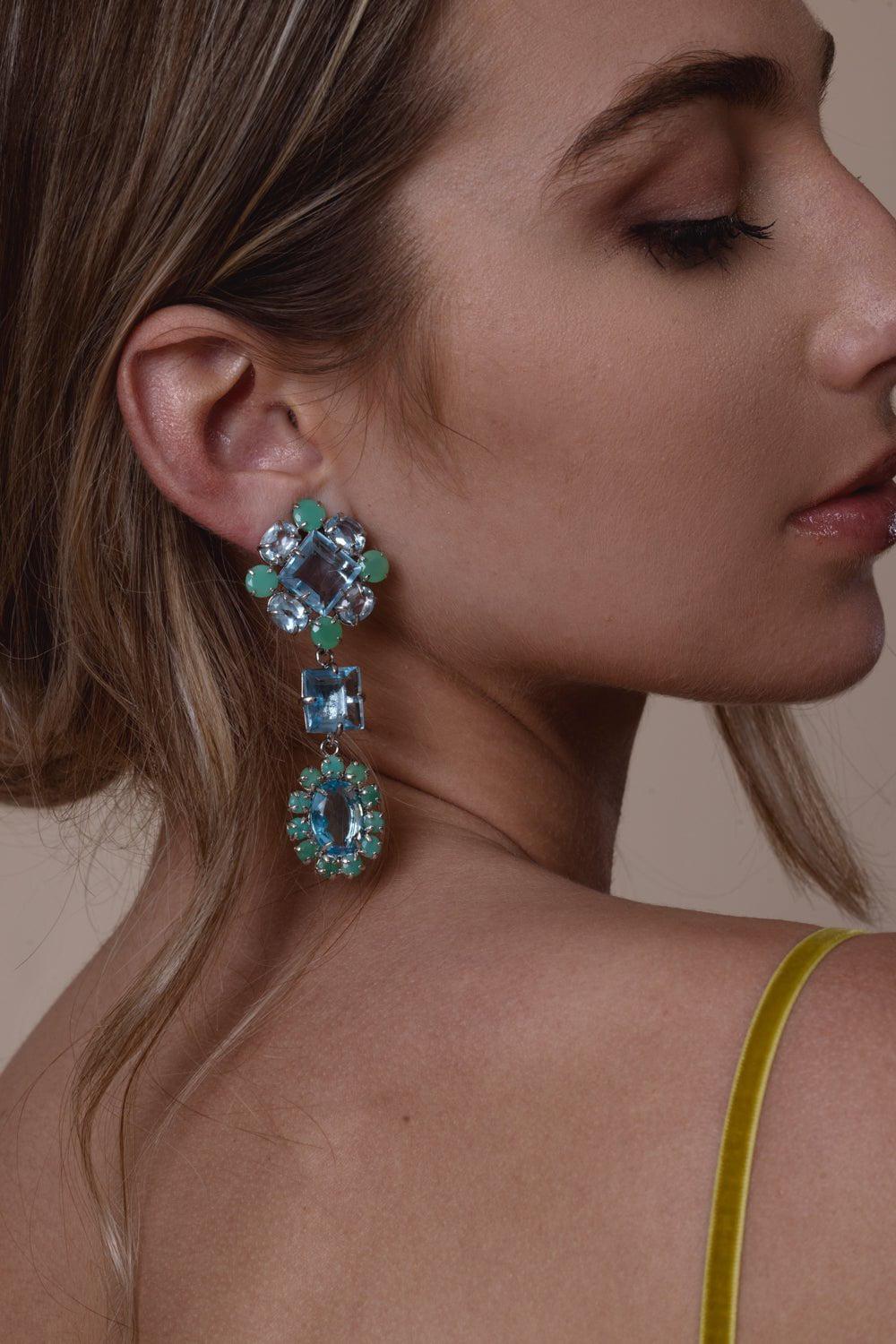 Blue Quartz Chrysoprase Drop Earrings - Image 2