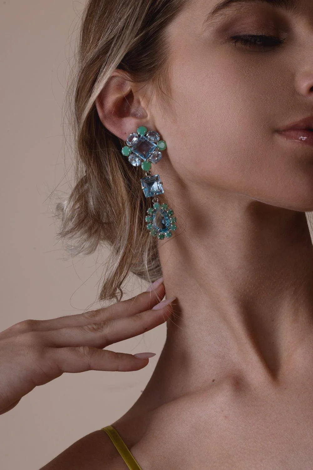 Blue Quartz Chrysoprase Drop Earrings - Image 3