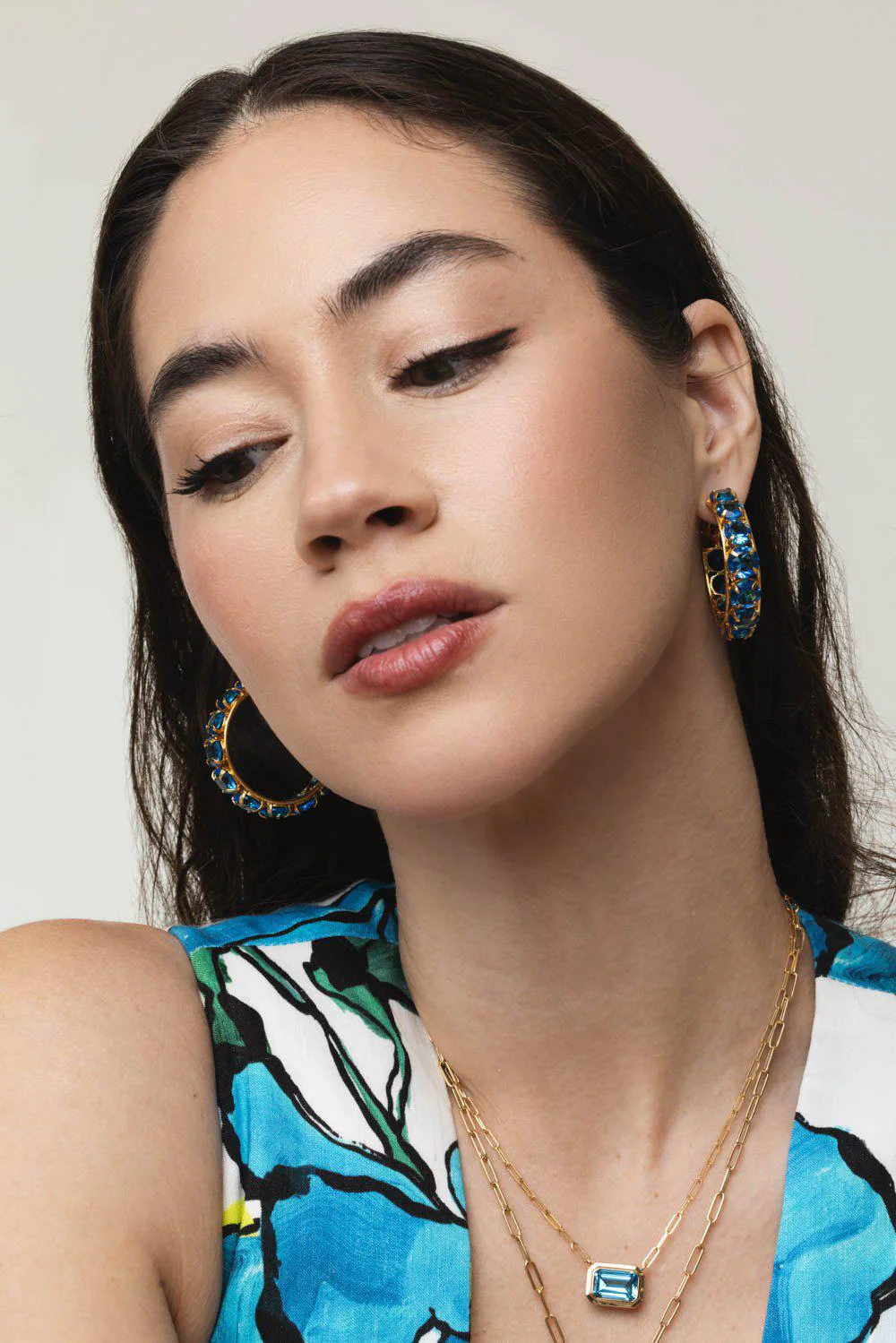 Blue Quartz Hoop Earrings - Image 3
