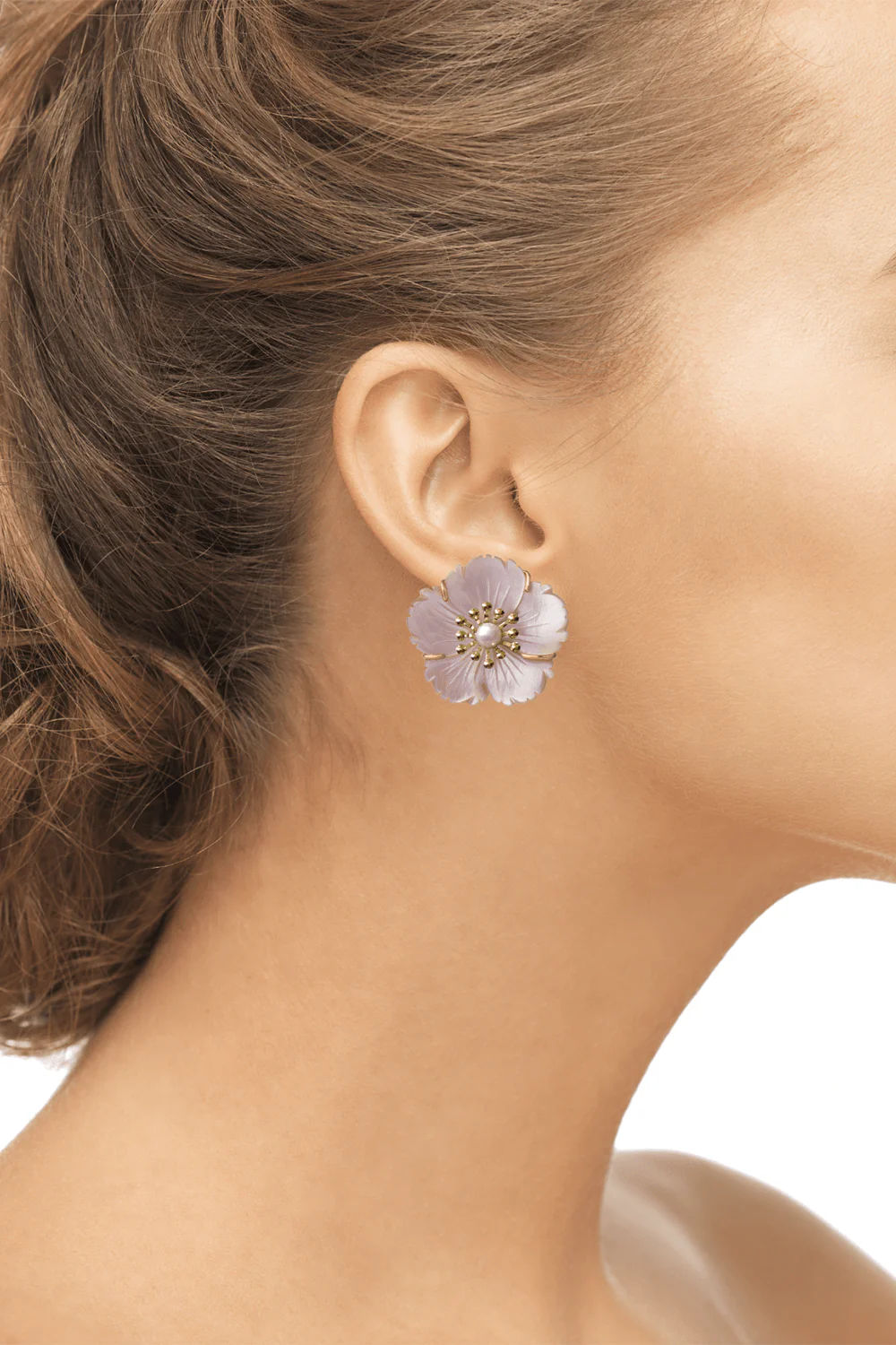 Blue Quartz Pearl Flower Earrings - Image 2