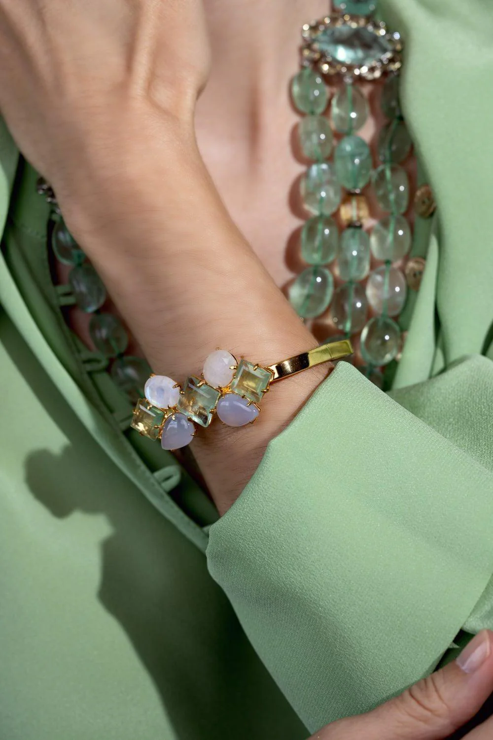 Chalcedony Rectangular Bangle Bracelet - Image 3