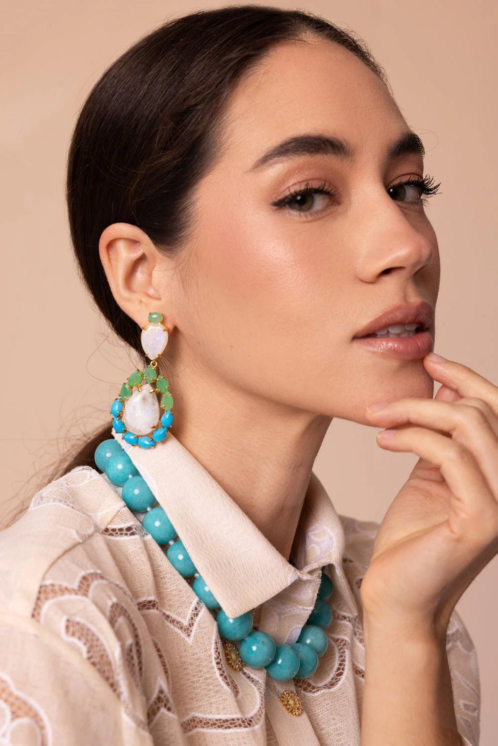Chrysoprase Moonstone Earrings - Image 2