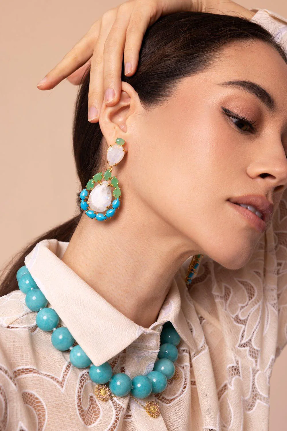 Chrysoprase Moonstone Earrings - Image 4