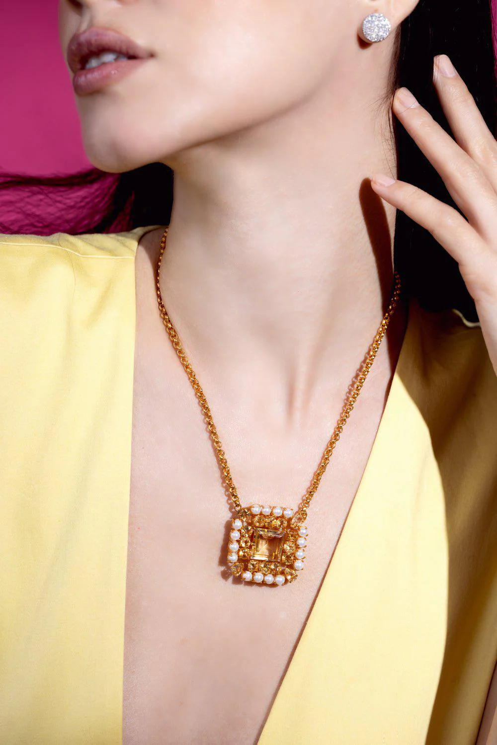 Citrine Pearl Pendant Necklace - Image 3