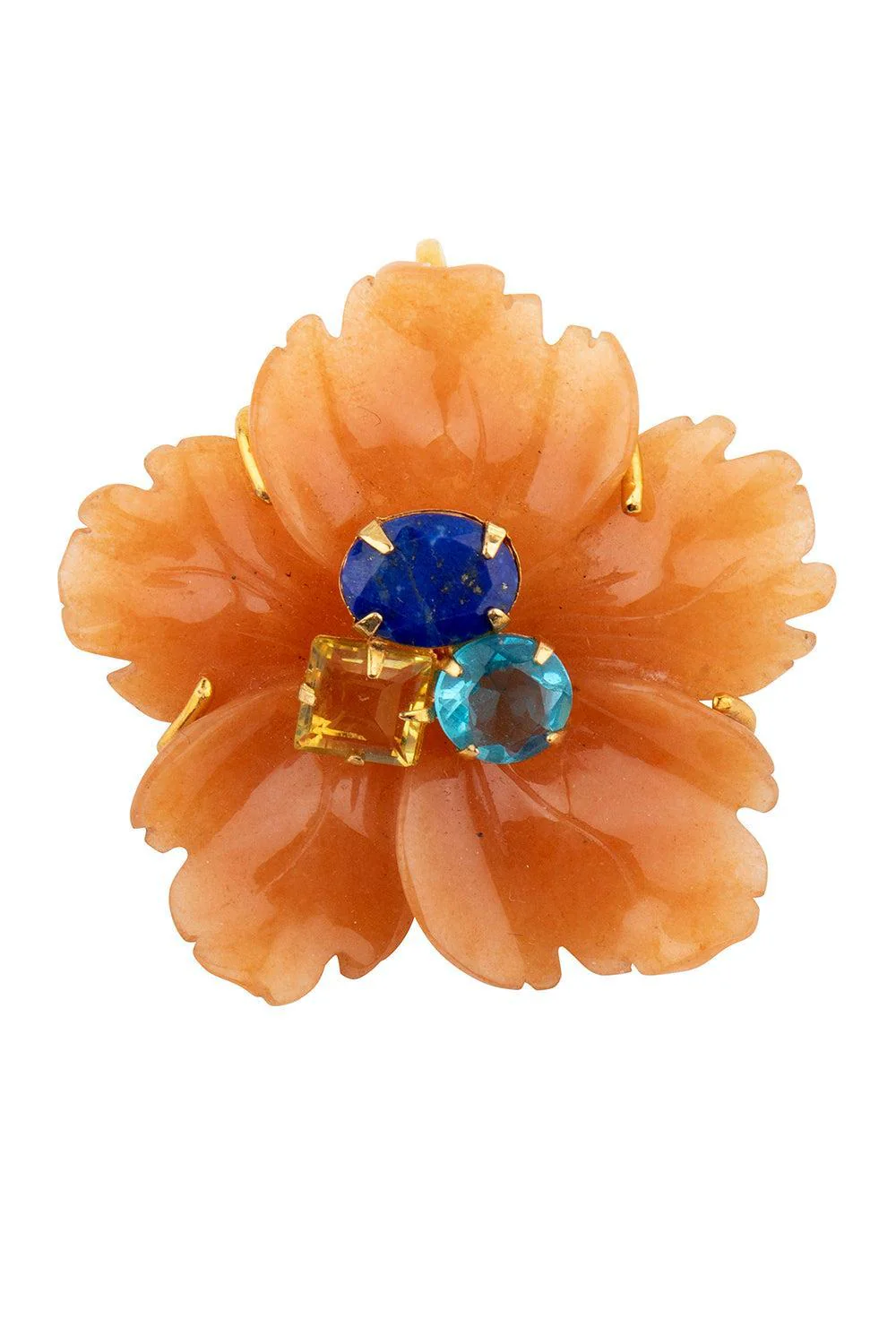 Citrine Topaz Red Flower Pin Pendant