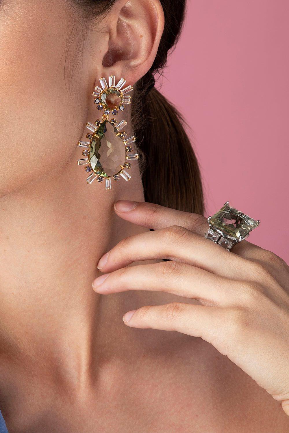Clear Quartz Green Amethyst Earrings - Image 2