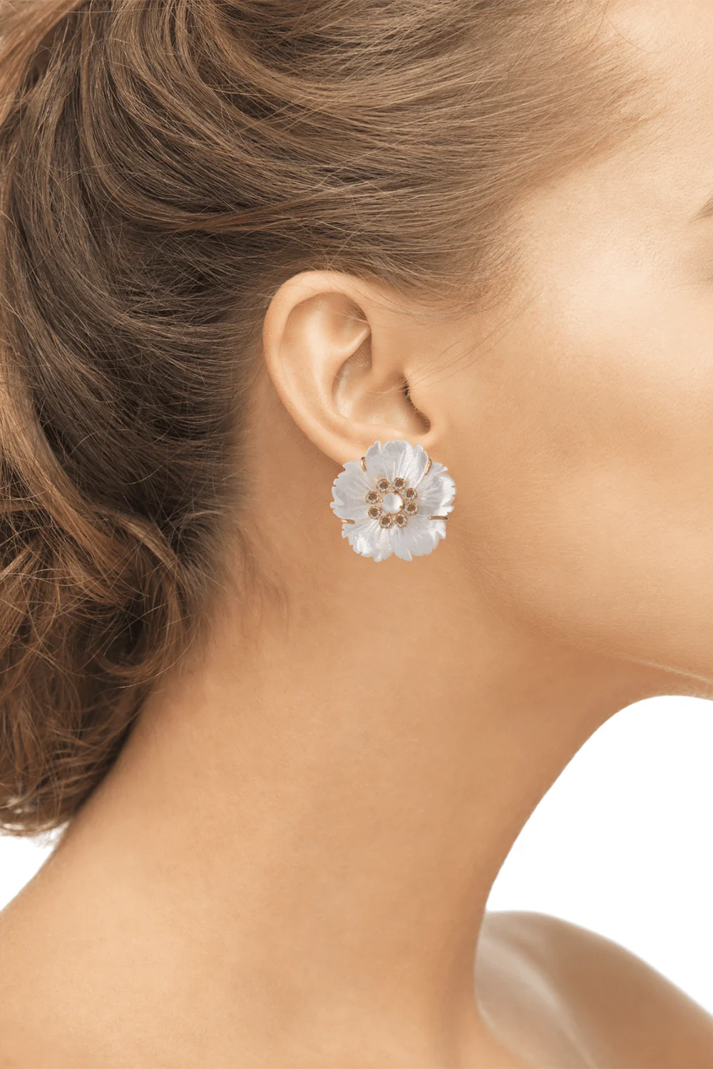 Clear Quartz Pearl Flower Earrings - Image 2