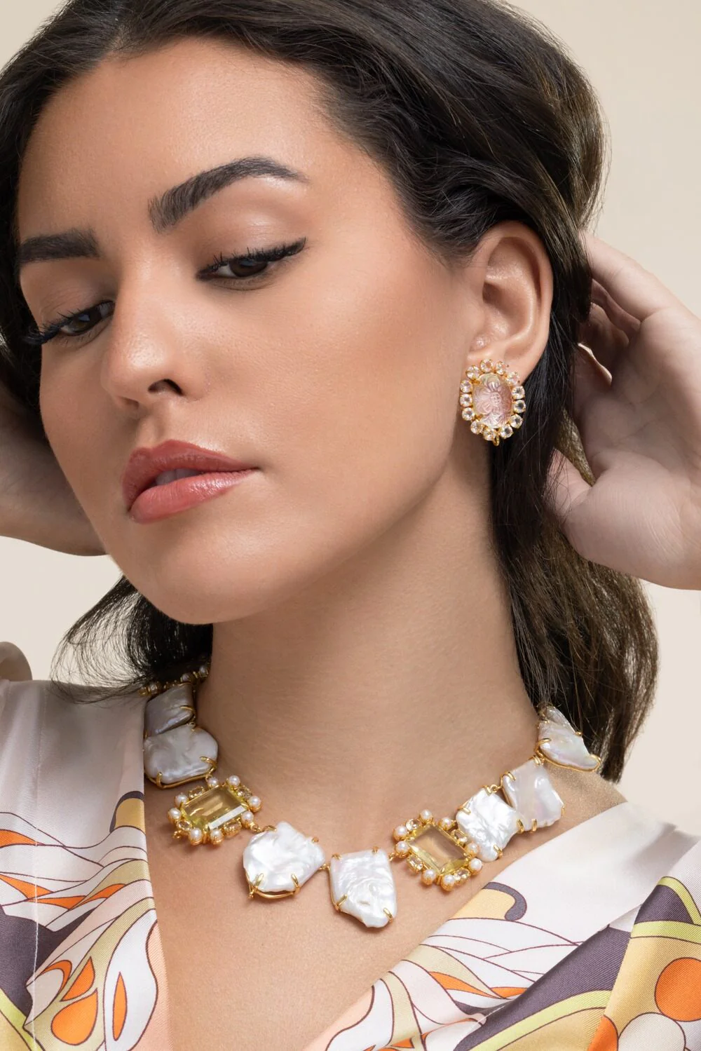 Clear Quartz White Topaz Alondra Stud Earrings - Image 2