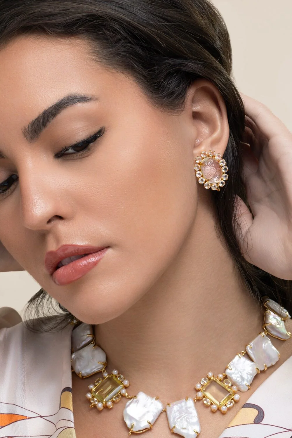 Clear Quartz White Topaz Alondra Stud Earrings - Image 3