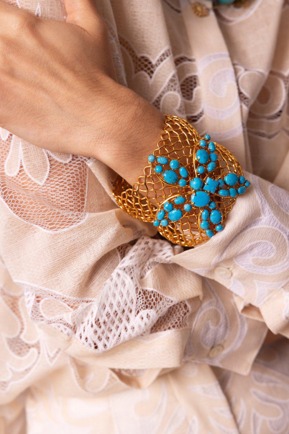 Double Mesh Flower Cuff Bracelet - Image 4