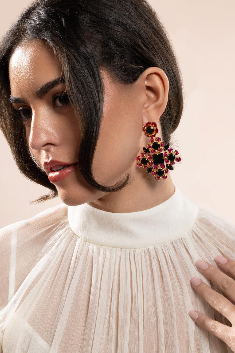 Fuchsia Black Quartz Ariadne Earrings - Image 3
